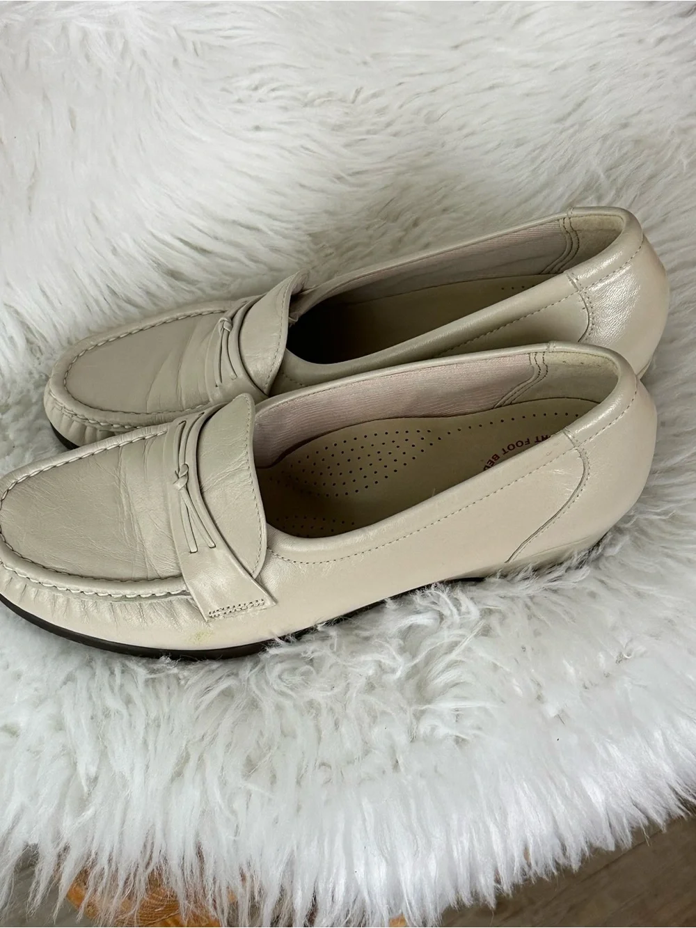 SAS Cream Leather Slip-On Moc Loafers for Women